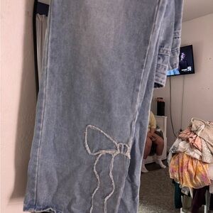 Women's Light Blue Jeans with Bow Detail